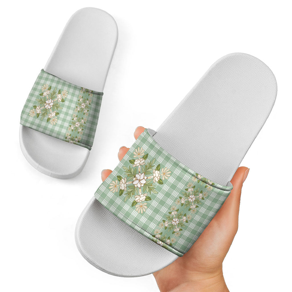 Liko Kukui Hawai'i Palaka Squares Maile Leaf Slide Sandals Flowers Hawaiian Quilt Patterns LT9 - Polynesian Pride
