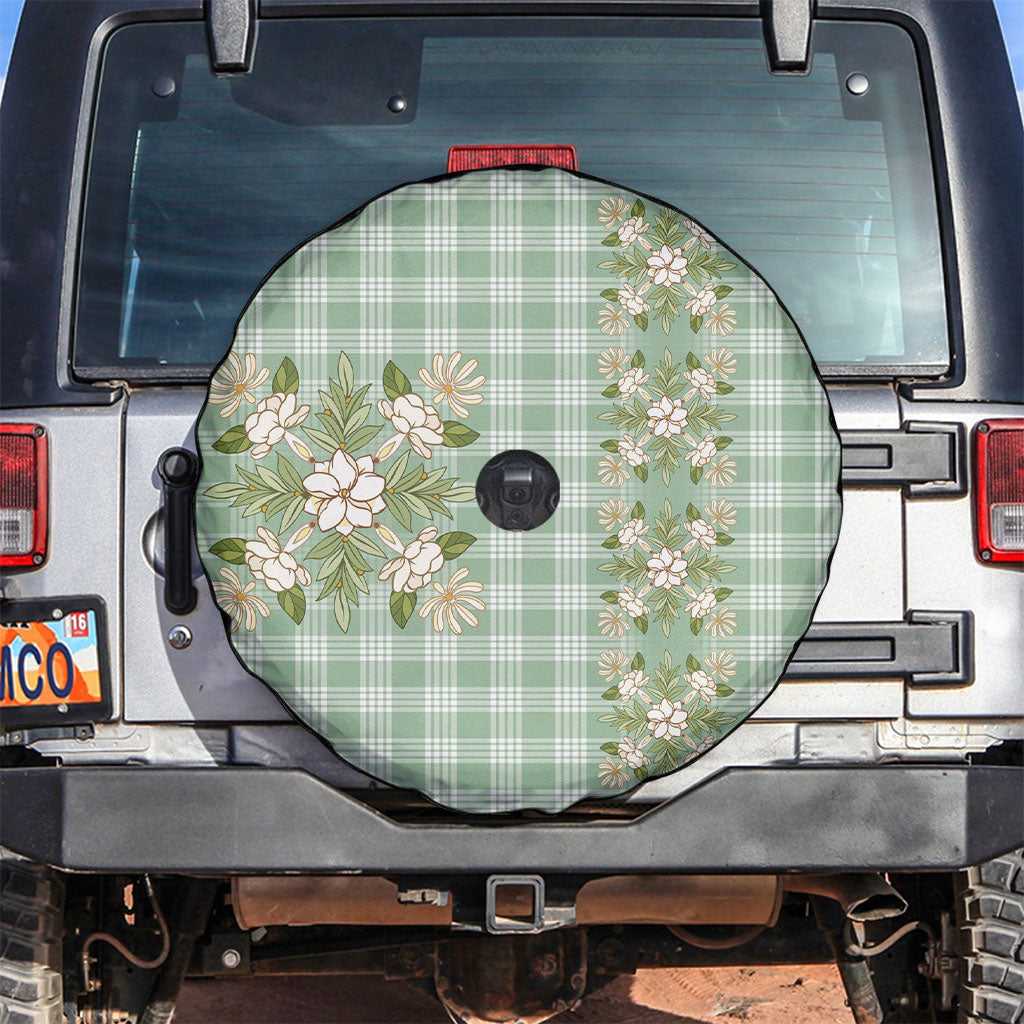 Liko Kukui Hawai'i Palaka Squares Maile Leaf Spare Tire Cover Flowers Hawaiian Quilt Patterns LT9 Sage Green - Polynesian Pride