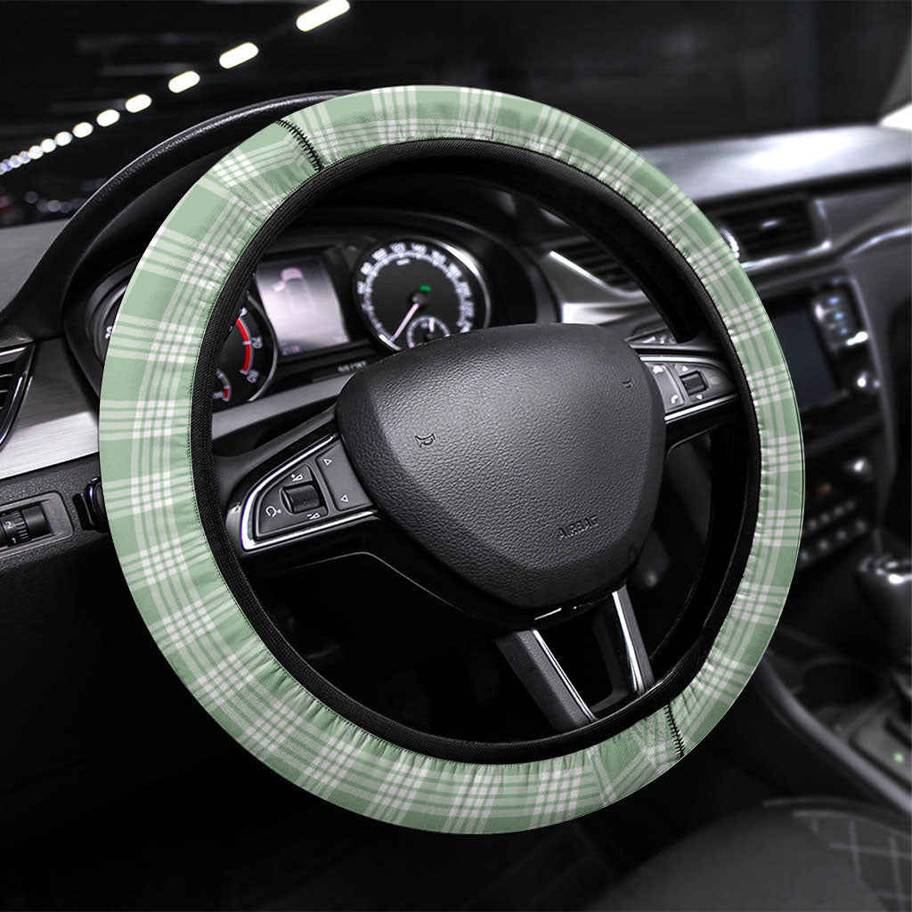 Liko Kukui Hawai'i Palaka Squares Maile Leaf Steering Wheel Cover Flowers Hawaiian Quilt Patterns LT9 Universal Fit Sage Green - Polynesian Pride