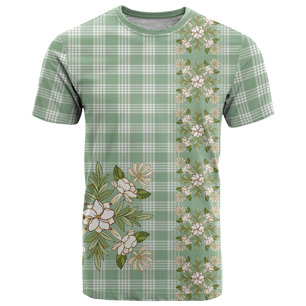 Liko Kukui Hawai'i Palaka Squares Maile Leaf T Shirt Flowers Hawaiian Quilt Patterns LT9 Sage Green - Polynesian Pride