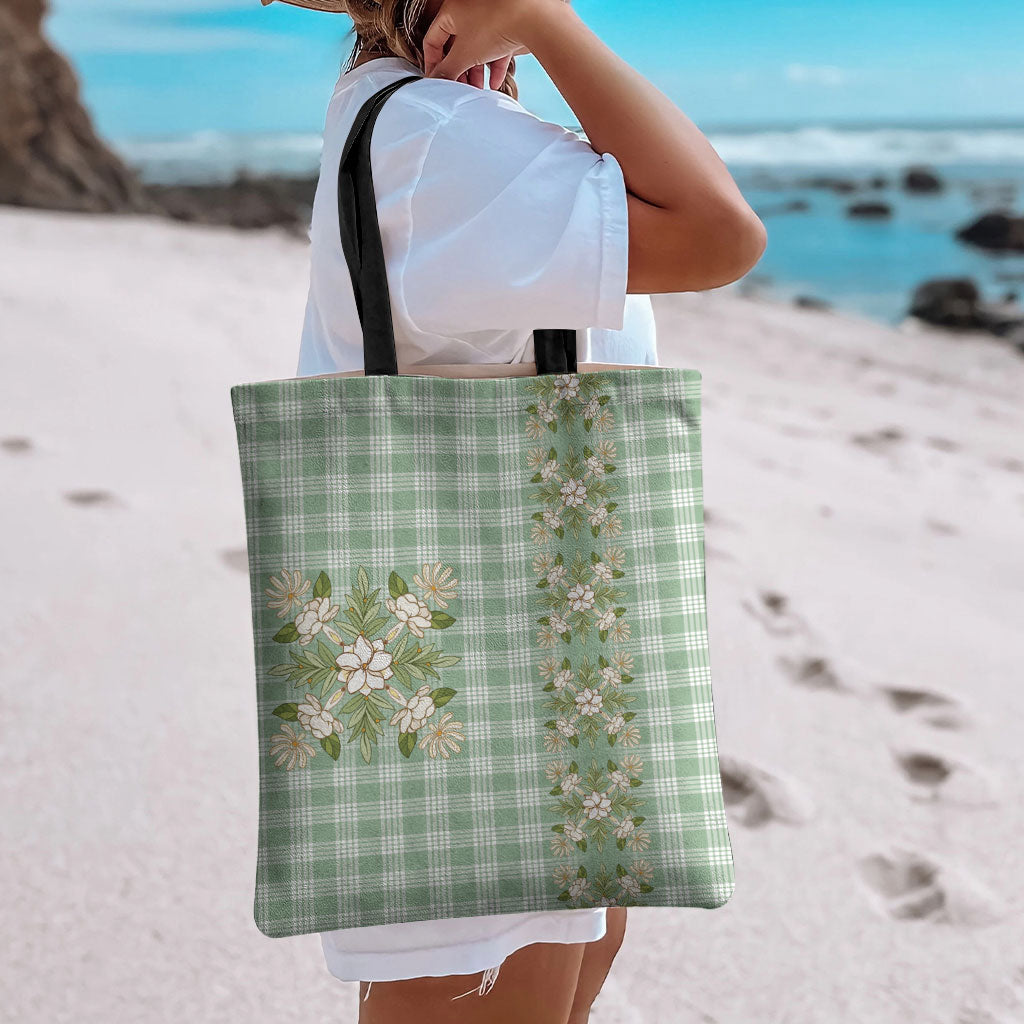 Liko Kukui Hawai'i Palaka Squares Maile Leaf Tote Bag Flowers Hawaiian Quilt Patterns LT9 - Polynesian Pride