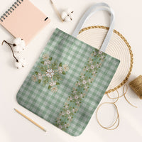 Liko Kukui Hawai'i Palaka Squares Maile Leaf Tote Bag Flowers Hawaiian Quilt Patterns LT9 White Strap One Size Sage Green - Polynesian Pride