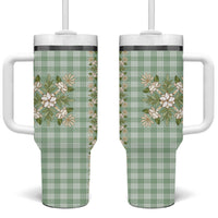 Liko Kukui Hawai'i Palaka Squares Maile Leaf Tumbler With Handle Flowers Hawaiian Quilt Patterns LT9 One Size: 40 oz Sage Green - Polynesian Pride