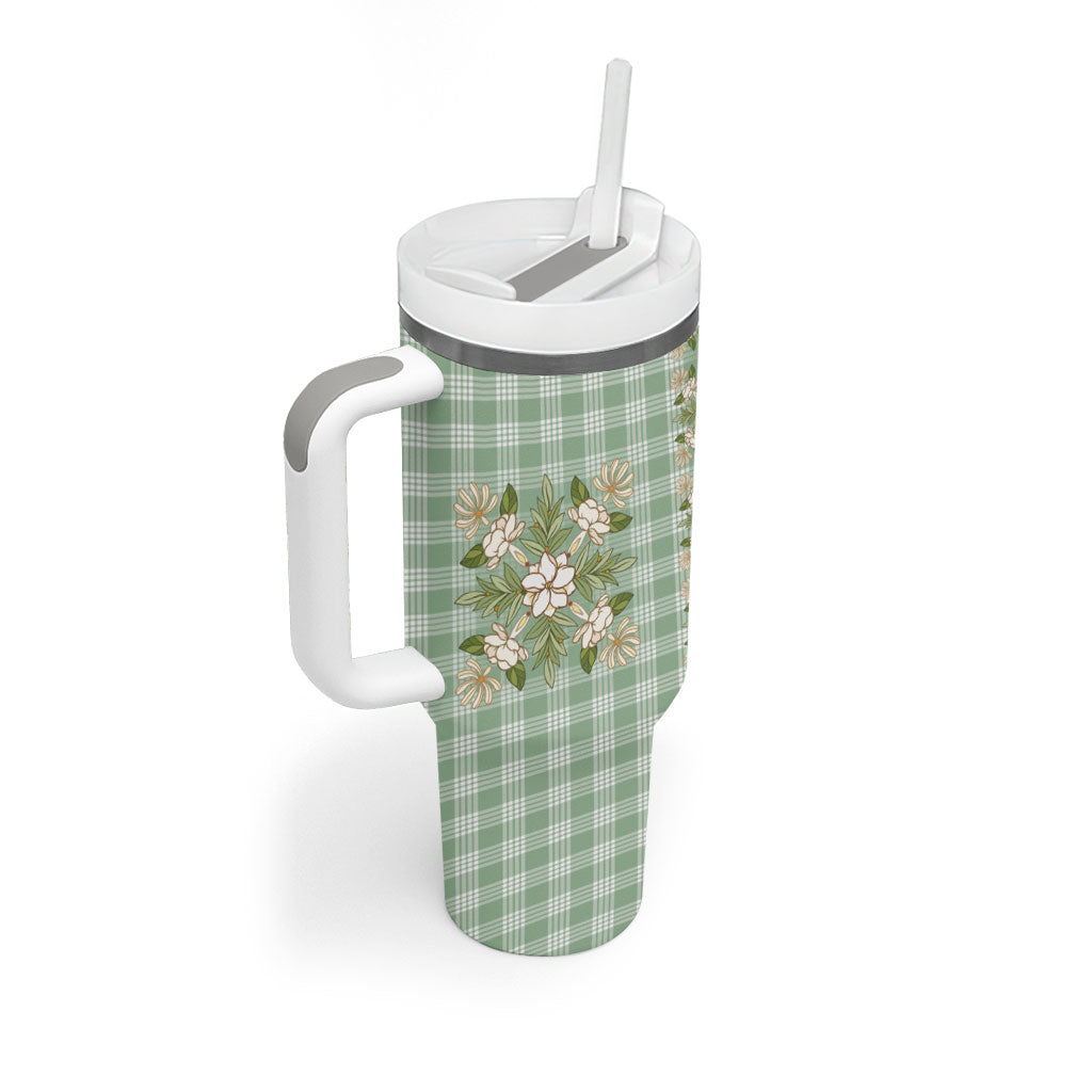 Liko Kukui Hawai'i Palaka Squares Maile Leaf Tumbler With Handle Flowers Hawaiian Quilt Patterns LT9 - Polynesian Pride