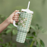 Liko Kukui Hawai'i Palaka Squares Maile Leaf Tumbler With Handle Flowers Hawaiian Quilt Patterns LT9 - Polynesian Pride