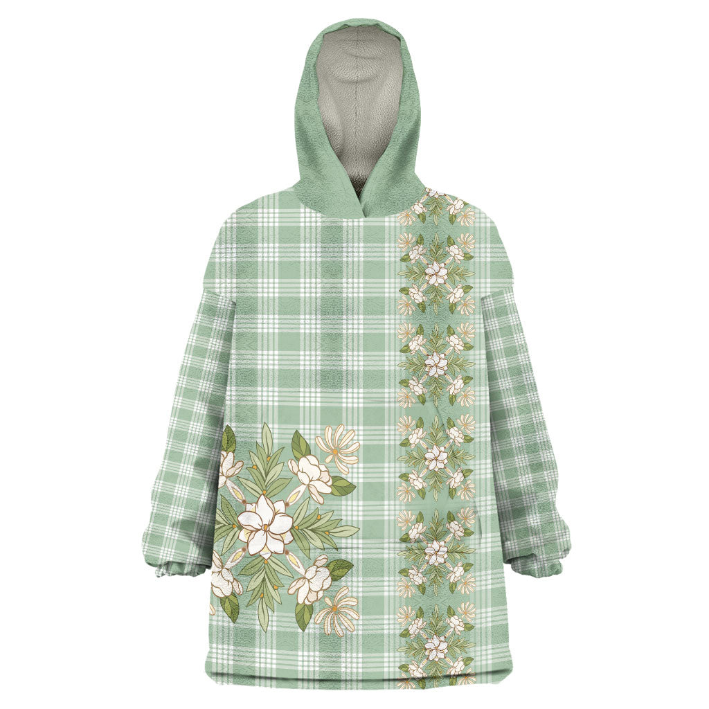 Liko Kukui Hawai'i Palaka Squares Maile Leaf Wearable Blanket Hoodie Flowers Hawaiian Quilt Patterns LT9 One Size Sage Green - Polynesian Pride