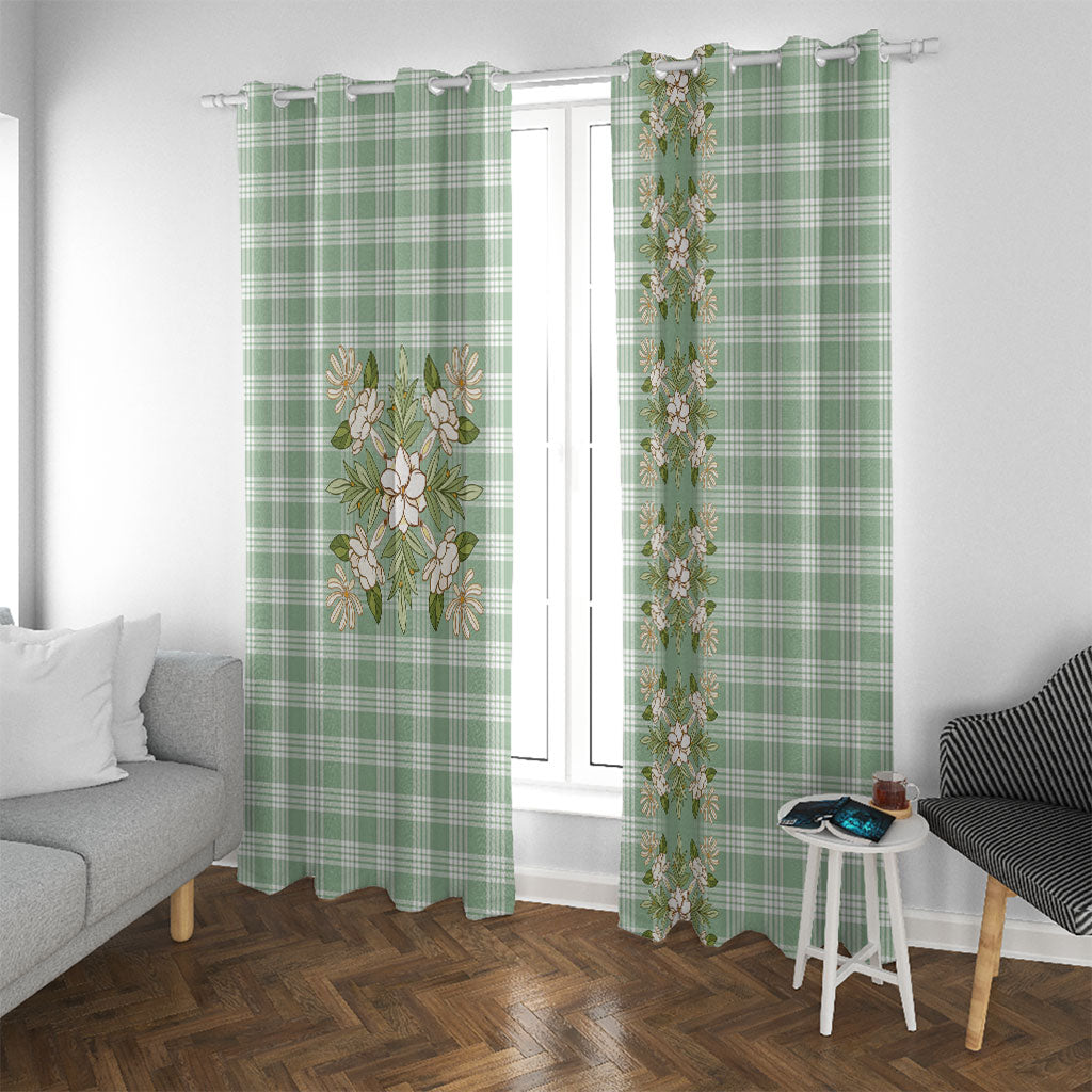 Liko Kukui Hawai'i Palaka Squares Maile Leaf Window Curtain Flowers Hawaiian Quilt Patterns LT9 With Grommets Sage Green - Polynesian Pride
