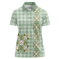 Liko Kukui Hawai'i Palaka Squares Maile Leaf Women Polo Shirt Flowers Hawaiian Quilt Patterns LT9 Female Sage Green - Polynesian Pride