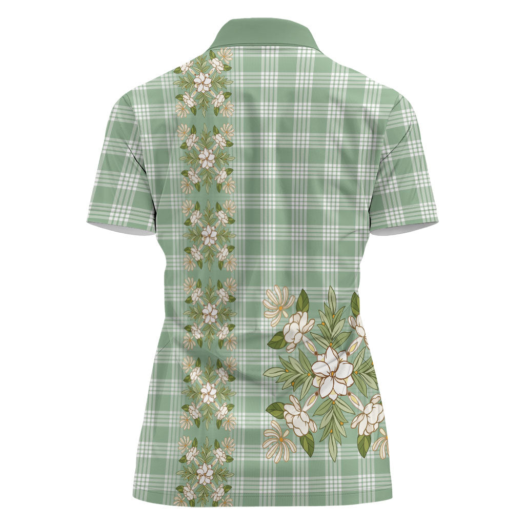 Liko Kukui Hawai'i Palaka Squares Maile Leaf Women Polo Shirt Flowers Hawaiian Quilt Patterns LT9 - Polynesian Pride