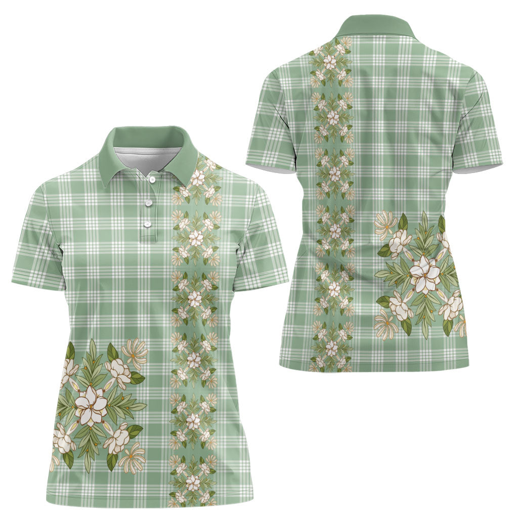 Liko Kukui Hawai'i Palaka Squares Maile Leaf Women Polo Shirt Flowers Hawaiian Quilt Patterns LT9 - Polynesian Pride