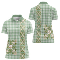 Liko Kukui Hawai'i Palaka Squares Maile Leaf Women Polo Shirt Flowers Hawaiian Quilt Patterns LT9 - Polynesian Pride