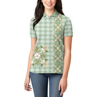 Liko Kukui Hawai'i Palaka Squares Maile Leaf Women Polo Shirt Flowers Hawaiian Quilt Patterns LT9 - Polynesian Pride