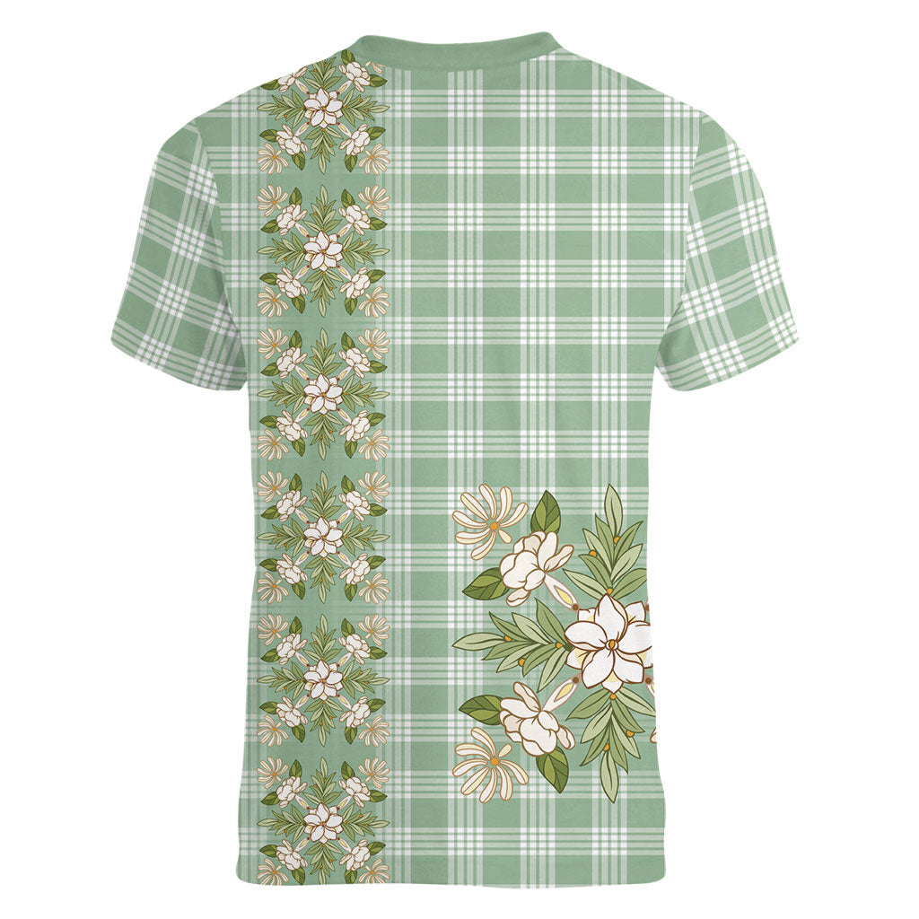 Liko Kukui Hawai'i Palaka Squares Maile Leaf Women V-Neck T-Shirt Flowers Hawaiian Quilt Patterns LT9 - Polynesian Pride