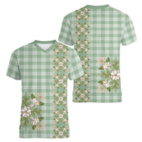 Liko Kukui Hawai'i Palaka Squares Maile Leaf Women V-Neck T-Shirt Flowers Hawaiian Quilt Patterns LT9 - Polynesian Pride