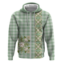 Liko Kukui Hawai'i Palaka Squares Maile Leaf Zip Hoodie Flowers Hawaiian Quilt Patterns LT9 Zip Hoodie Sage Green - Polynesian Pride