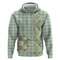 Liko Kukui Hawai'i Palaka Squares Maile Leaf Zip Hoodie Flowers Hawaiian Quilt Patterns LT9 Pullover Hoodie Sage Green - Polynesian Pride