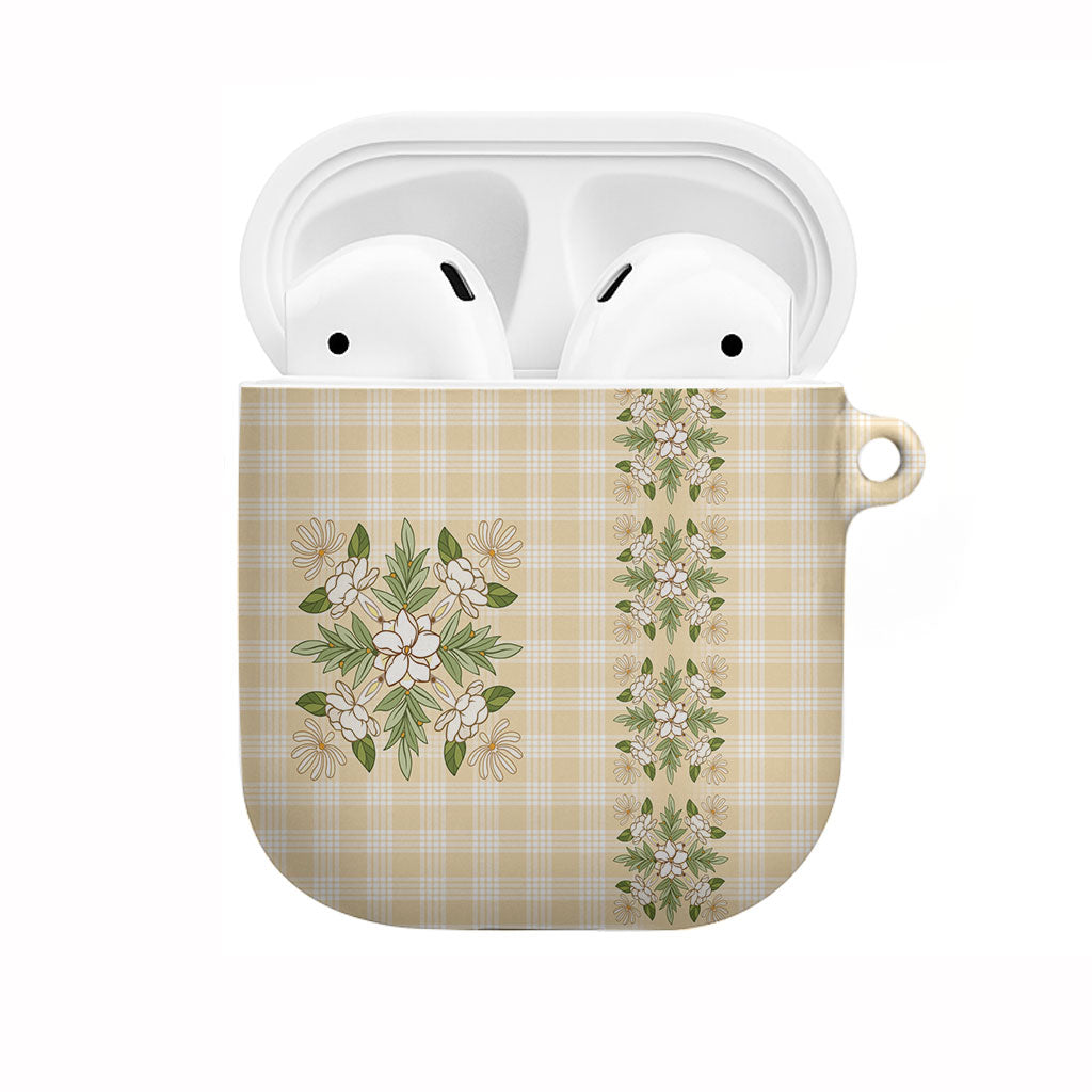 Melemele Ahiahia Hawai'i Palaka Squares Maile Leaf AirPods Case Flowers Hawaiian Quilt Patterns LT9 Pastel Yellow - Polynesian Pride