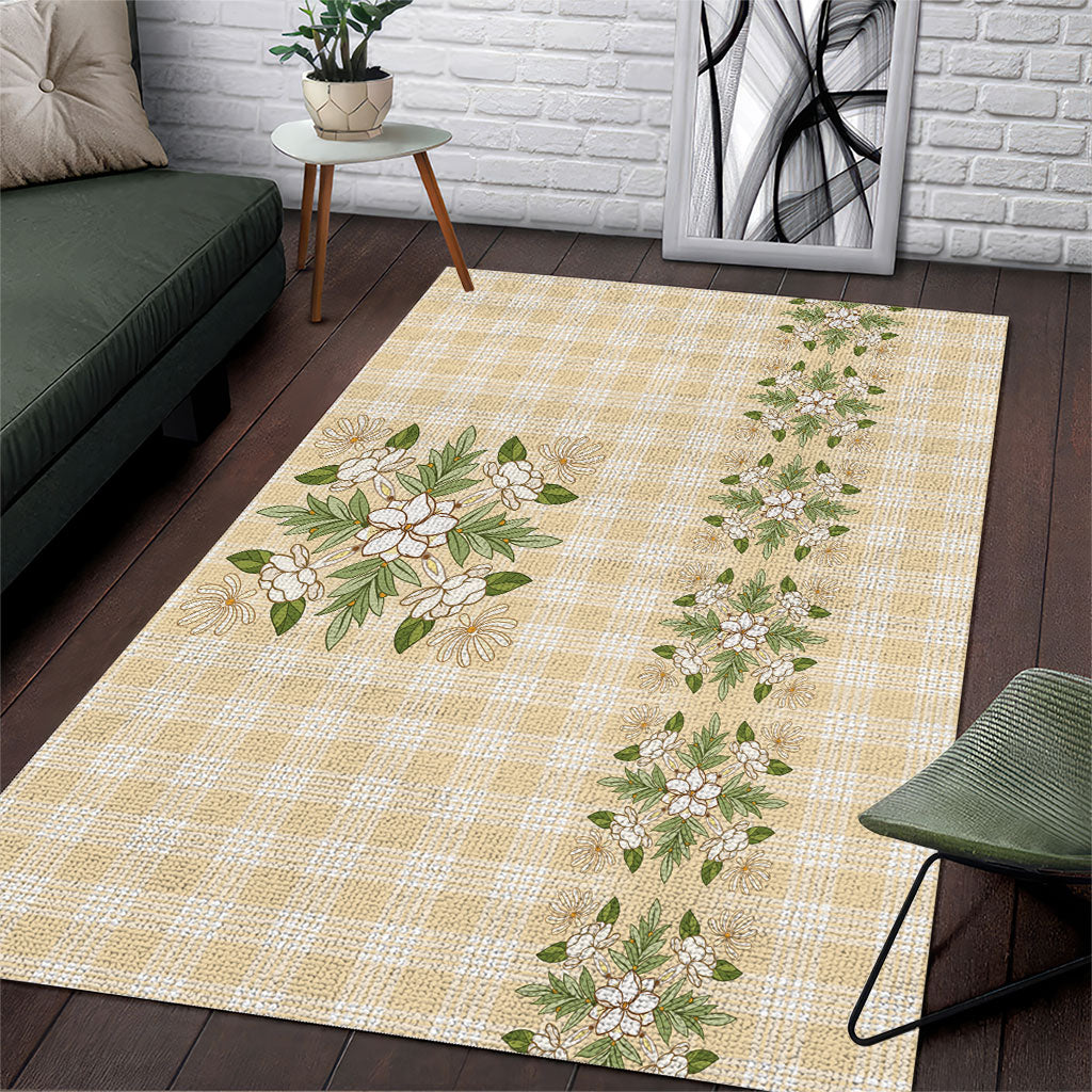 Melemele Ahiahia Hawai'i Palaka Squares Maile Leaf Area Rug Flowers Hawaiian Quilt Patterns LT9 Pastel Yellow - Polynesian Pride