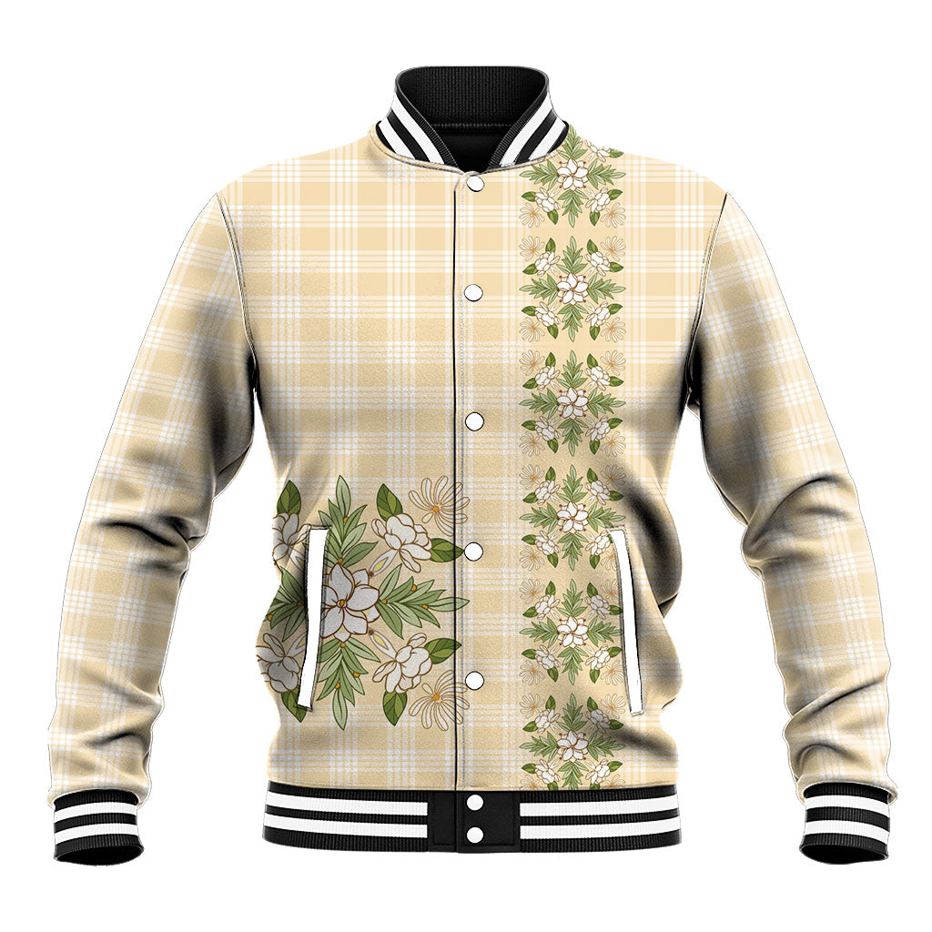 Melemele Ahiahia Hawai'i Palaka Squares Maile Leaf Baseball Jacket Flowers Hawaiian Quilt Patterns LT9 Unisex Pastel Yellow - Polynesian Pride