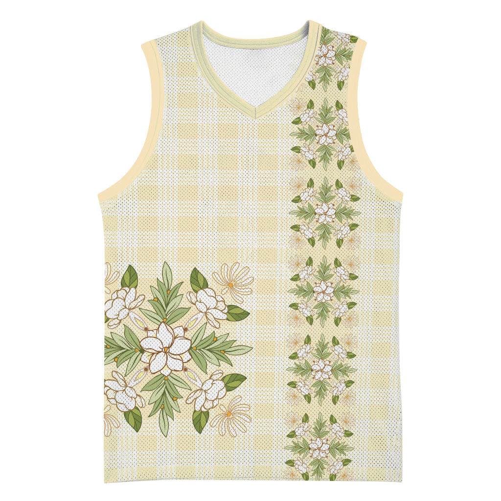 Melemele Ahiahia Hawai'i Palaka Squares Maile Leaf Basketball Jersey Flowers Hawaiian Quilt Patterns LT9 Unisex Pastel Yellow - Polynesian Pride
