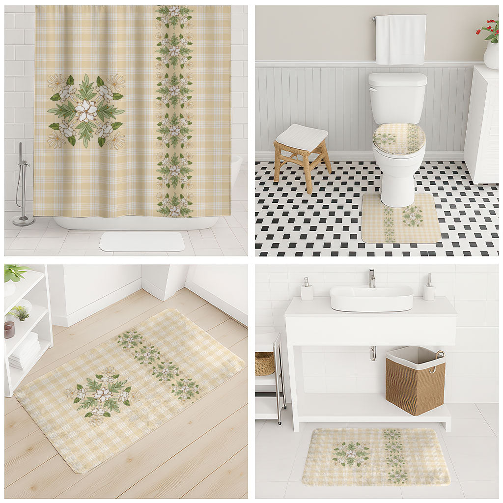 Melemele Ahiahia Hawai'i Palaka Squares Maile Leaf Bathroom Set Flowers Hawaiian Quilt Patterns LT9 - Polynesian Pride