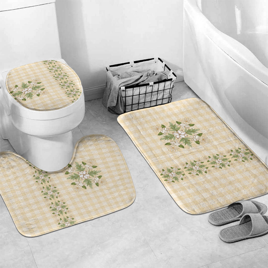 Melemele Ahiahia Hawai'i Palaka Squares Maile Leaf Bathroom Set Flowers Hawaiian Quilt Patterns LT9 Mat Set Only (3 pcs) One Size Pastel Yellow - Polynesian Pride