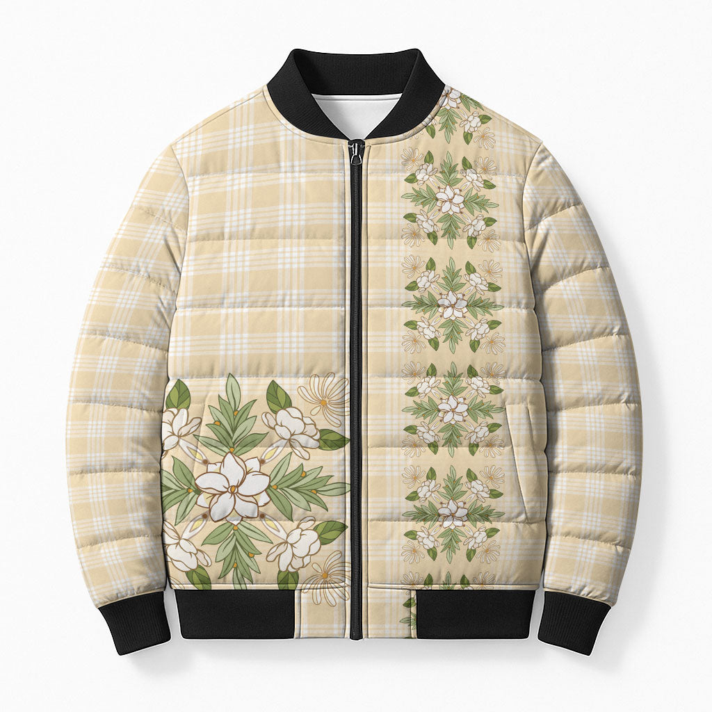 Melemele Ahiahia Hawai'i Palaka Squares Maile Leaf Bomber Puffer Jacket Flowers Hawaiian Quilt Patterns LT9 Unisex Pastel Yellow - Polynesian Pride
