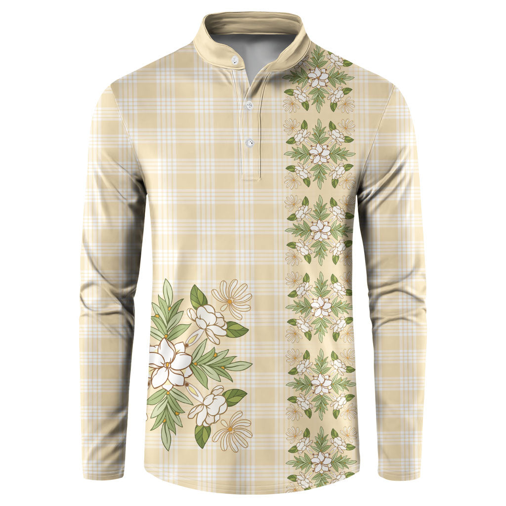 Melemele Ahiahia Hawai'i Palaka Squares Maile Leaf Button Sweatshirt Flowers Hawaiian Quilt Patterns LT9 Pastel Yellow - Polynesian Pride