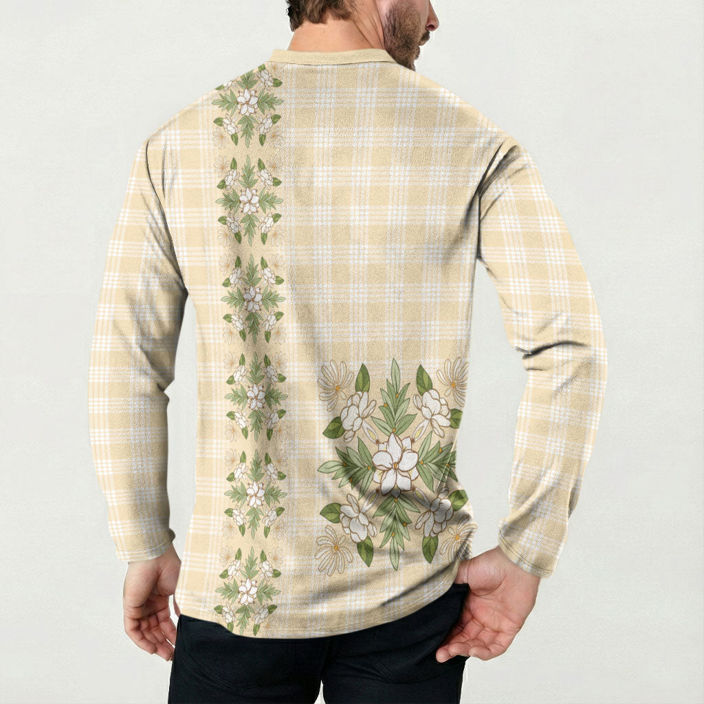 Melemele Ahiahia Hawai'i Palaka Squares Maile Leaf Button Sweatshirt Flowers Hawaiian Quilt Patterns LT9 - Polynesian Pride