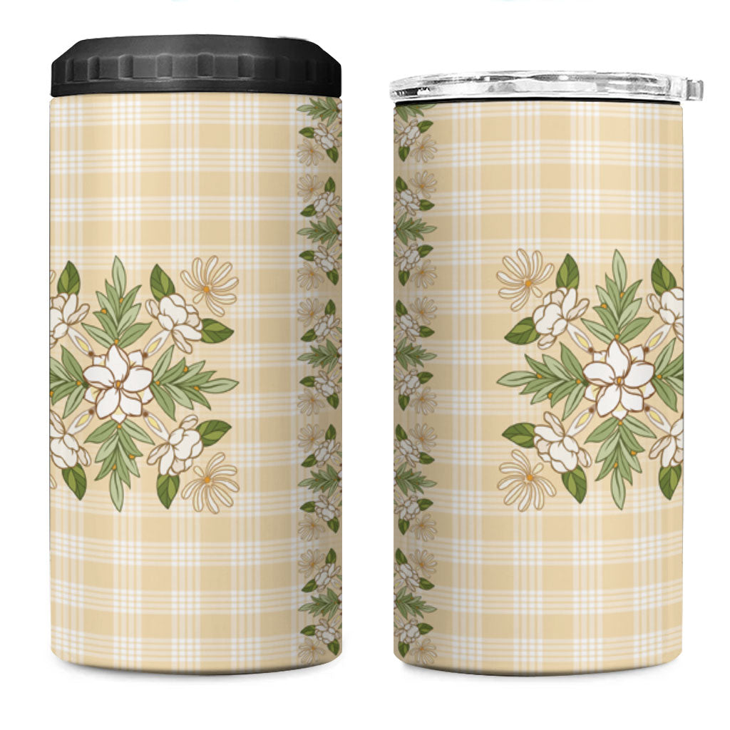 Melemele Ahiahia Hawai'i Palaka Squares Maile Leaf 4 in 1 Can Cooler Tumbler Flowers Hawaiian Quilt Patterns LT9 One Size: 16 oz Pastel Yellow - Polynesian Pride