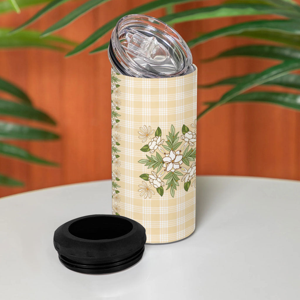 Melemele Ahiahia Hawai'i Palaka Squares Maile Leaf 4 in 1 Can Cooler Tumbler Flowers Hawaiian Quilt Patterns LT9 - Polynesian Pride