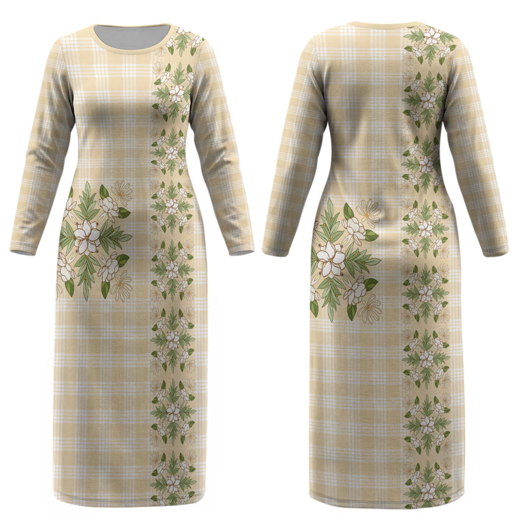 Melemele Ahiahia Hawai'i Palaka Squares Maile Leaf Couples Matching Long Sleeve Bodycon Dress and Long Sleeve Button Shirt Flowers Hawaiian Quilt Patterns LT9 - Polynesian Pride