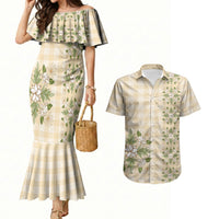 Melemele Ahiahia Hawai'i Palaka Squares Maile Leaf Couples Matching Mermaid Dress and Hawaiian Shirt Flowers Hawaiian Quilt Patterns LT9 Pastel Yellow - Polynesian Pride