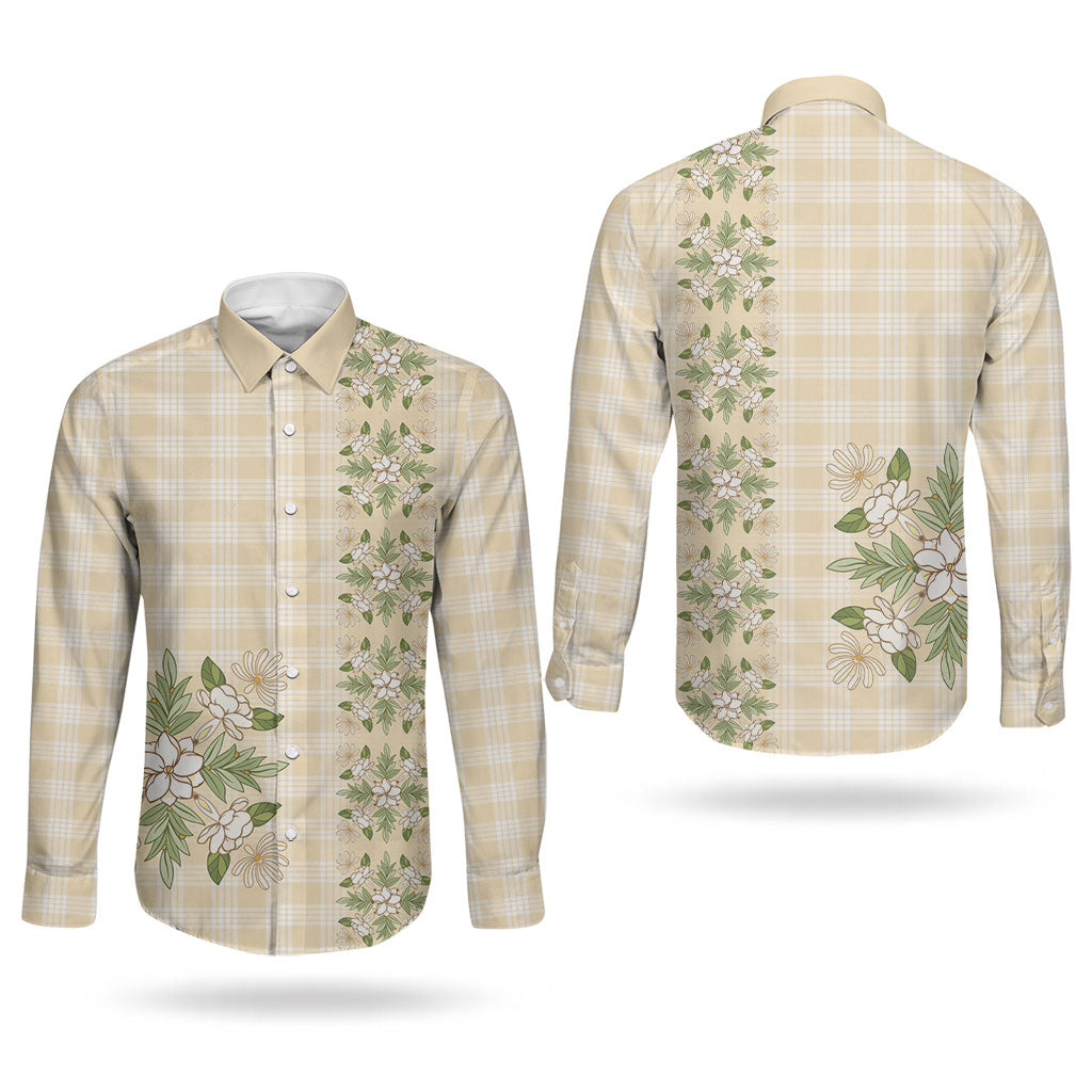 Melemele Ahiahia Hawai'i Palaka Squares Maile Leaf Couples Matching Mermaid Dress and Long Sleeve Button Shirt Flowers Hawaiian Quilt Patterns LT9 - Polynesian Pride