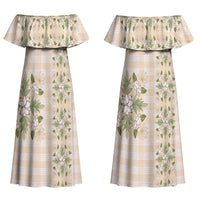 Melemele Ahiahia Hawai'i Palaka Squares Maile Leaf Couples Matching Off Shoulder Maxi Dress and Long Sleeve Button Shirt Flowers Hawaiian Quilt Patterns LT9 - Polynesian Pride