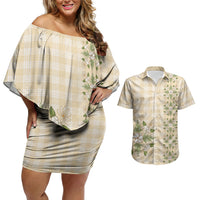 Melemele Ahiahia Hawai'i Palaka Squares Maile Leaf Couples Matching Off Shoulder Short Dress and Hawaiian Shirt Flowers Hawaiian Quilt Patterns LT9 Pastel Yellow - Polynesian Pride