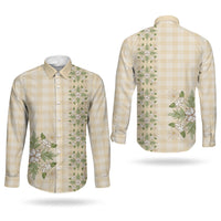 Melemele Ahiahia Hawai'i Palaka Squares Maile Leaf Couples Matching Off The Shoulder Long Sleeve Dress and Long Sleeve Button Shirt Flowers Hawaiian Quilt Patterns LT9 - Polynesian Pride