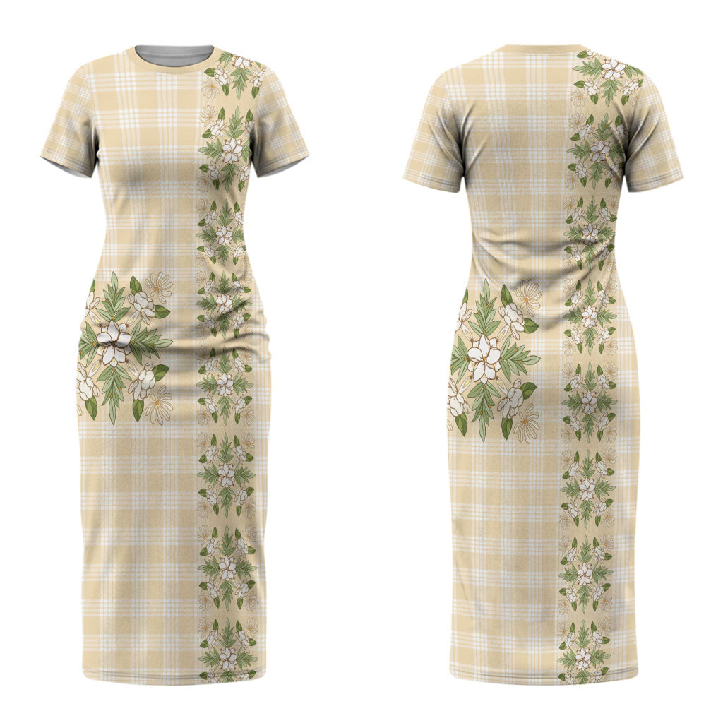 Melemele Ahiahia Hawai'i Palaka Squares Maile Leaf Couples Matching Short Sleeve Bodycon Dress and Long Sleeve Button Shirt Flowers Hawaiian Quilt Patterns LT9 - Polynesian Pride