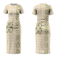 Melemele Ahiahia Hawai'i Palaka Squares Maile Leaf Couples Matching Short Sleeve Bodycon Dress and Long Sleeve Button Shirt Flowers Hawaiian Quilt Patterns LT9 - Polynesian Pride