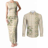 Melemele Ahiahia Hawai'i Palaka Squares Maile Leaf Couples Matching Tank Maxi Dress and Long Sleeve Button Shirt Flowers Hawaiian Quilt Patterns LT9 Pastel Yellow - Polynesian Pride