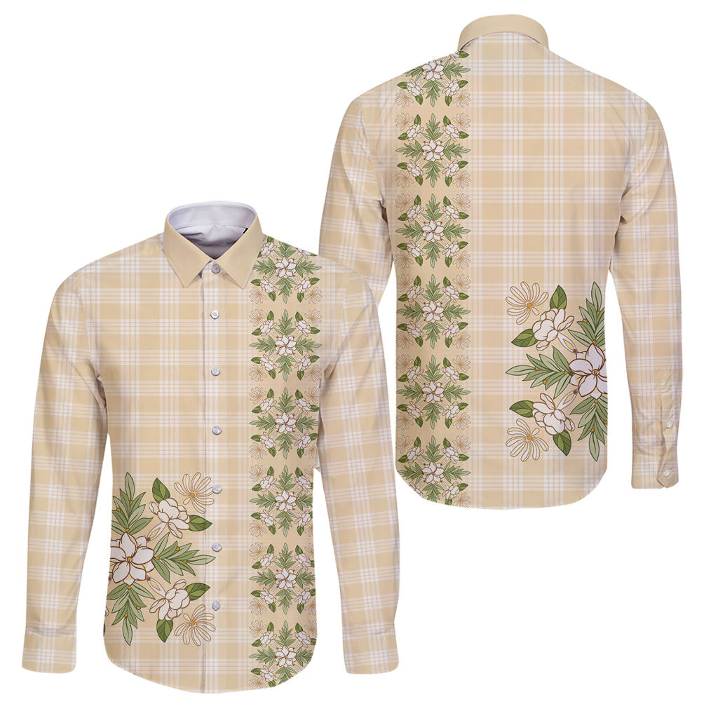 Melemele Ahiahia Hawai'i Palaka Squares Maile Leaf Family Matching Mermaid Dress and Hawaiian Shirt Flowers Hawaiian Quilt Patterns LT9 Dad's Shirt - Long Sleeve Pastel Yellow - Polynesian Pride
