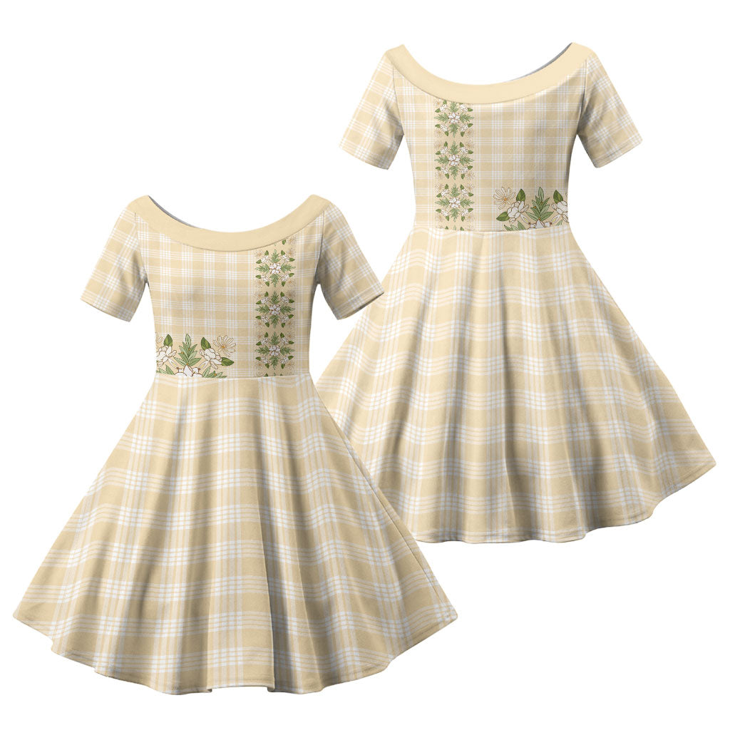 Melemele Ahiahia Hawai'i Palaka Squares Maile Leaf Family Matching Mermaid Dress and Hawaiian Shirt Flowers Hawaiian Quilt Patterns LT9 Daughter's Dress Pastel Yellow - Polynesian Pride
