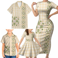 Melemele Ahiahia Hawai'i Palaka Squares Maile Leaf Family Matching Short Sleeve Bodycon Dress and Hawaiian Shirt Flowers Hawaiian Quilt Patterns LT9 - Polynesian Pride