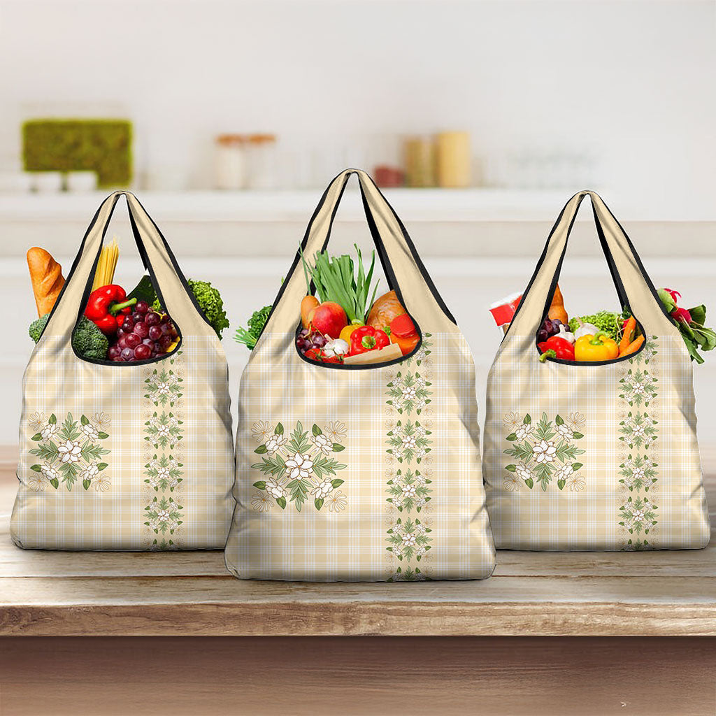 Melemele Ahiahia Hawai'i Palaka Squares Maile Leaf Grocery Bag Flowers Hawaiian Quilt Patterns LT9 3-pack One Size Pastel Yellow - Polynesian Pride