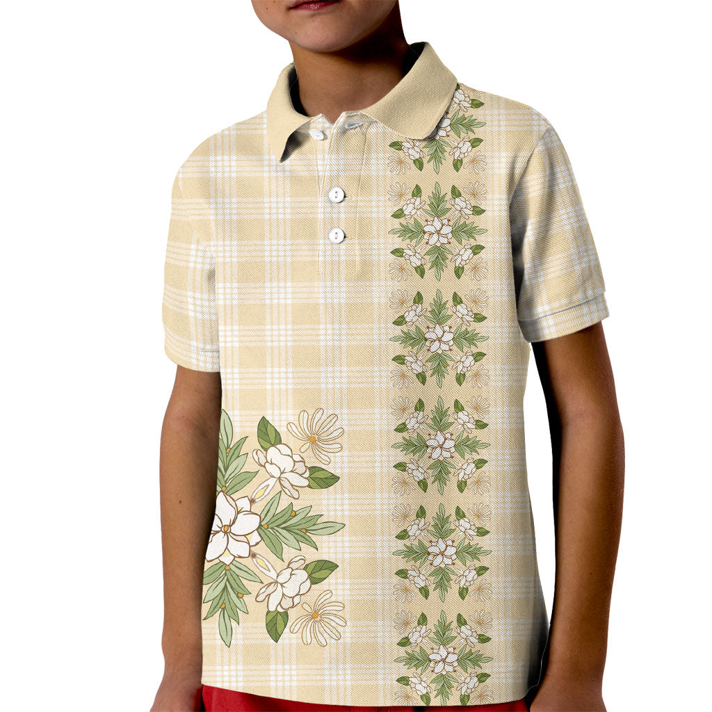 Melemele Ahiahia Hawai'i Palaka Squares Maile Leaf Kid Polo Shirt Flowers Hawaiian Quilt Patterns LT9 Kid Pastel Yellow - Polynesian Pride