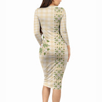 Melemele Ahiahia Hawai'i Palaka Squares Maile Leaf Long Sleeve Bodycon Dress Flowers Hawaiian Quilt Patterns LT9 - Polynesian Pride