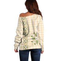 Melemele Ahiahia Hawai'i Palaka Squares Maile Leaf Off Shoulder Sweater Flowers Hawaiian Quilt Patterns LT9 - Polynesian Pride
