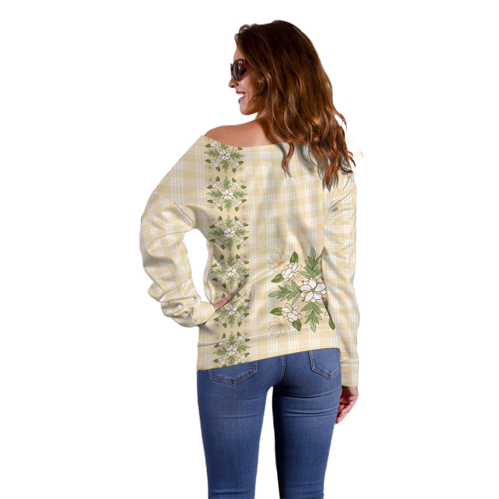 Melemele Ahiahia Hawai'i Palaka Squares Maile Leaf Off Shoulder Sweater Flowers Hawaiian Quilt Patterns LT9 - Polynesian Pride