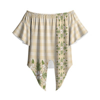 Melemele Ahiahia Hawai'i Palaka Squares Maile Leaf Off Shoulder Wrap Waist Top Flowers Hawaiian Quilt Patterns LT9 Pastel Yellow - Polynesian Pride