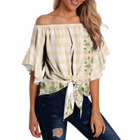 Melemele Ahiahia Hawai'i Palaka Squares Maile Leaf Off Shoulder Wrap Waist Top Flowers Hawaiian Quilt Patterns LT9 - Polynesian Pride